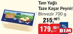 BİNVEZİR TAM YAĞLI TAZE KAŞAR PEYNİRİ 700 G